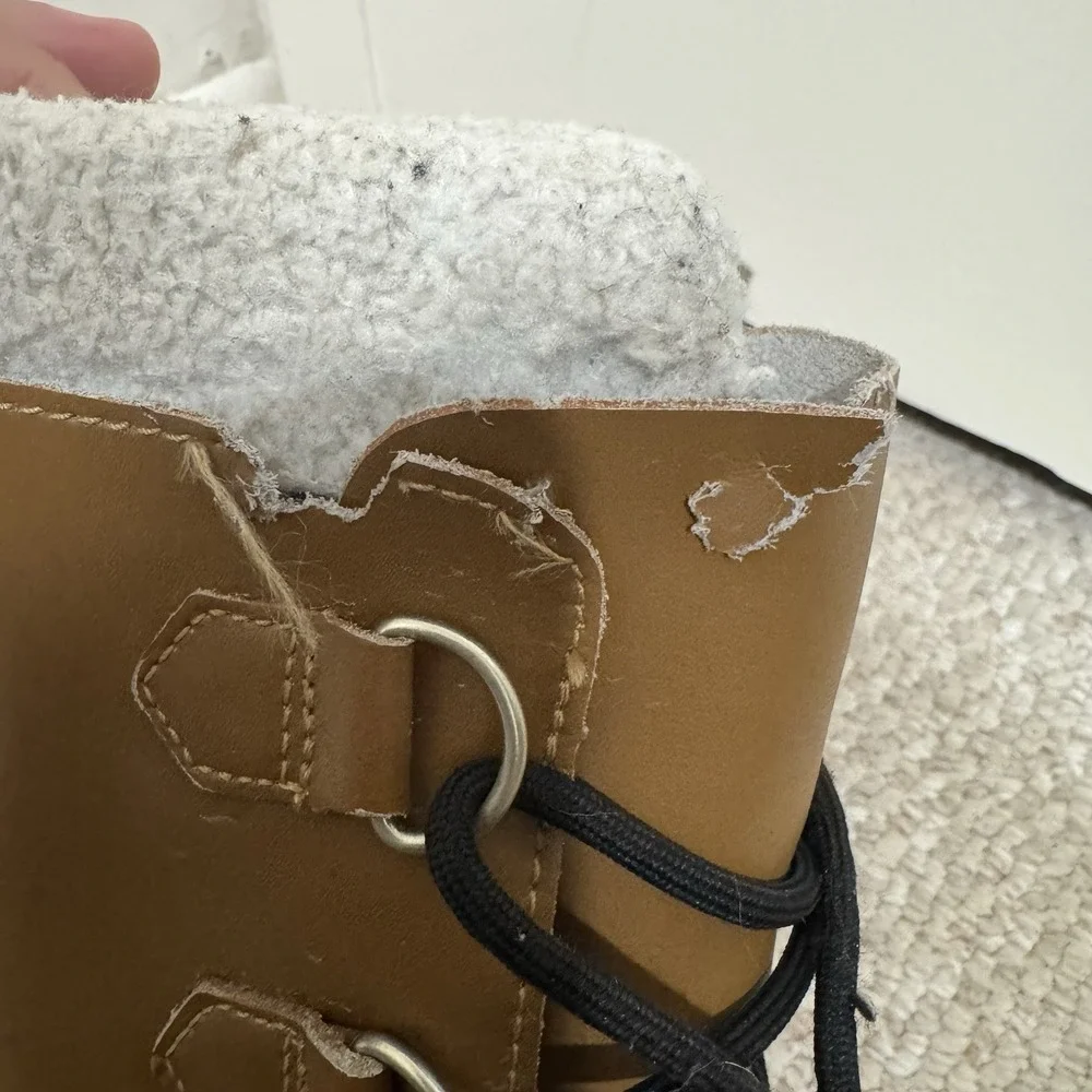 Sorel Caribou Brown Black Leather Lace Up Mid Calf Snow Boots Women's Size US 5